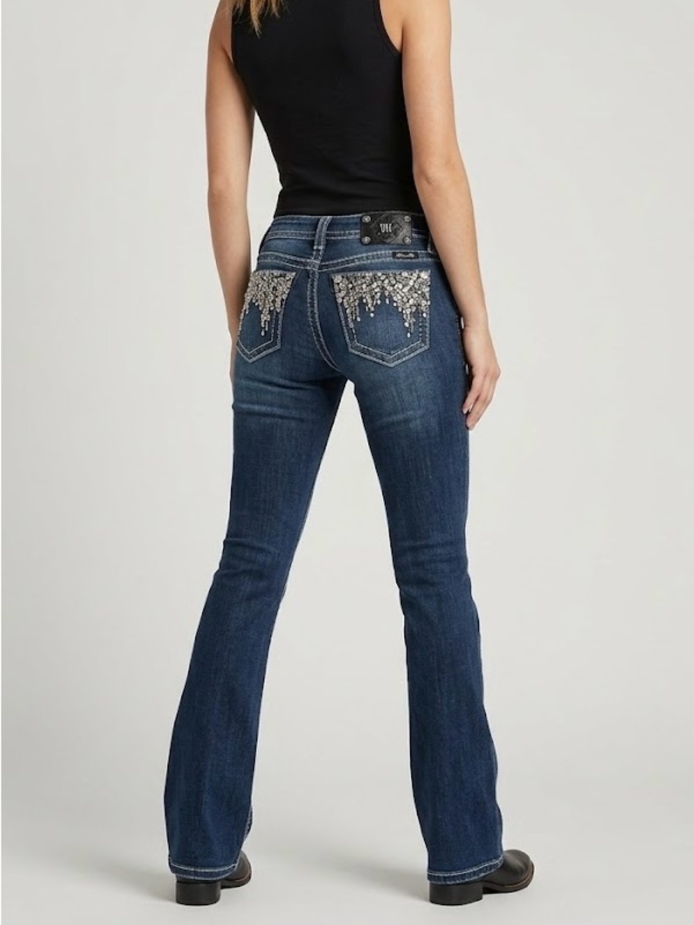 Vintage Miss Me Sequin Drip Low Rise Bootcut Jeans Y2K